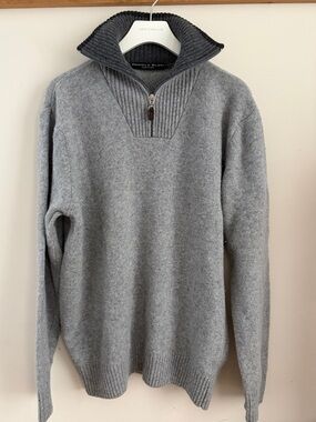Men's Gray Ribbed Half-Zip Sweater Pullover Italy